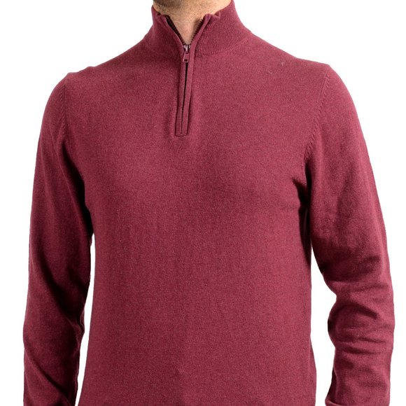 Pierre Balmain Men's Burgundy Wool Cashmere 1/3 Zip Pullover Sweater